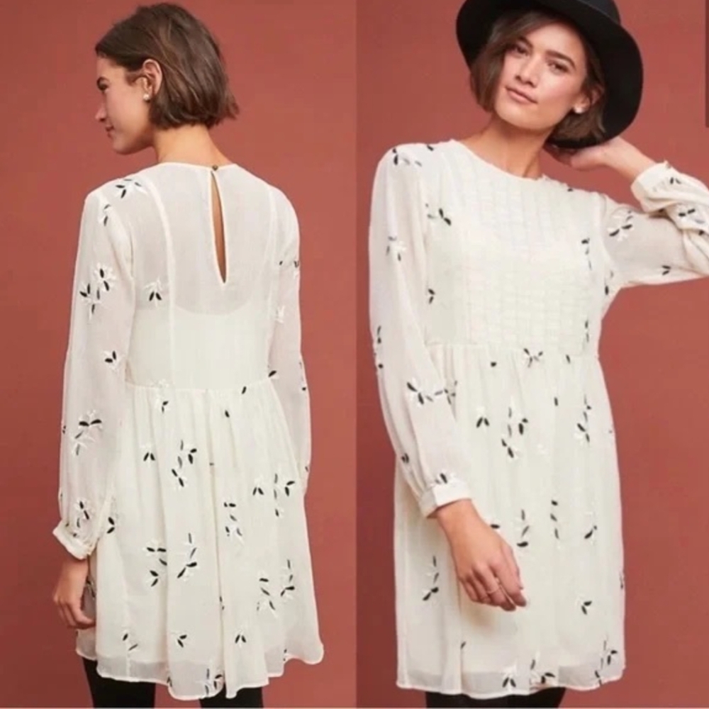 Anthropologie - Feather Bone Feuille Ivory Embroidered Tunic Dress 💋